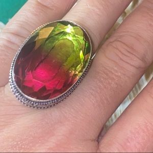 Vibrant Bi-color Tourmaline Handcrafted 925 Silver statement vintage ring